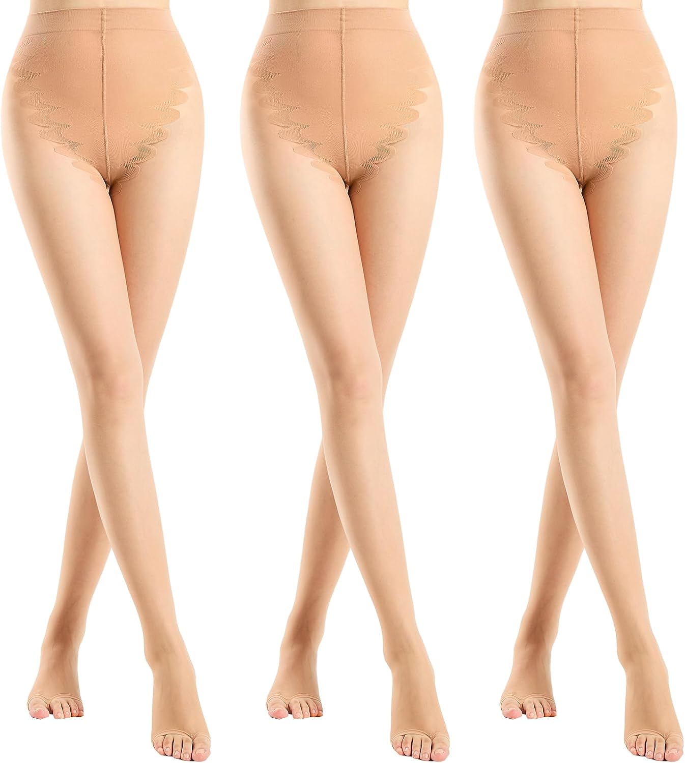 3 Pairs Toeless Tights Women 20D Sheer Tights Butterfly Crotch