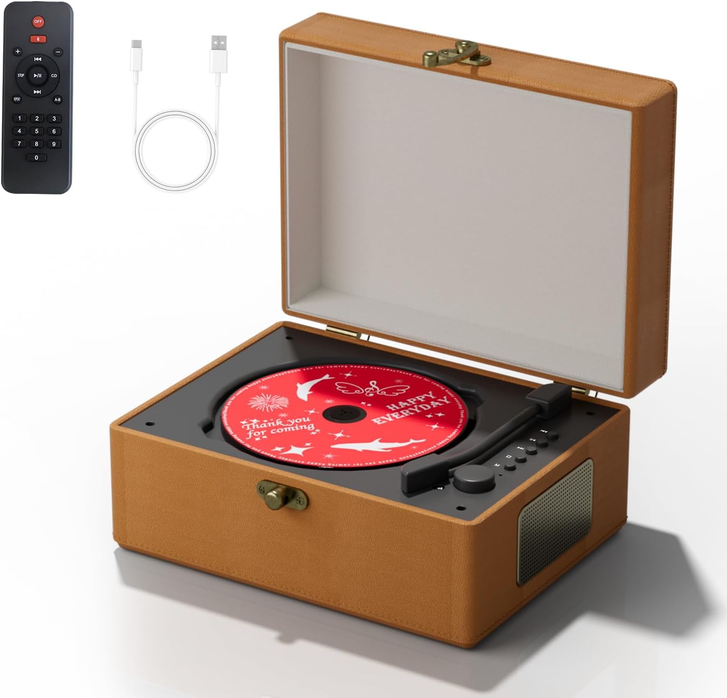 Yintiny Brown Leather CD player With Speakers For Home Decor