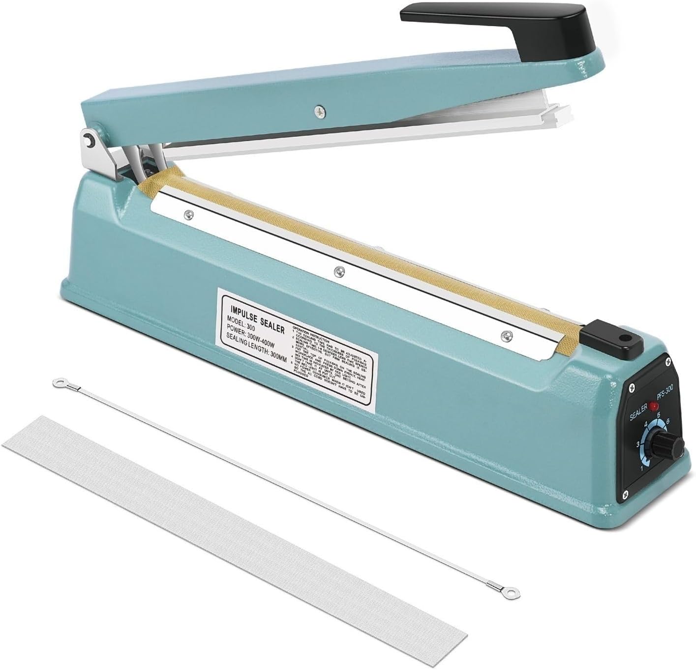 Flexzion 300mm (12") Impulse Sealer 350W (UK Plug) Hand Operated Manual Plastic Poly Bag Heat Sealing Machine Closer Kit w/Adjustable Timer, Portable with Replacement Element Grip and Teflon Tape