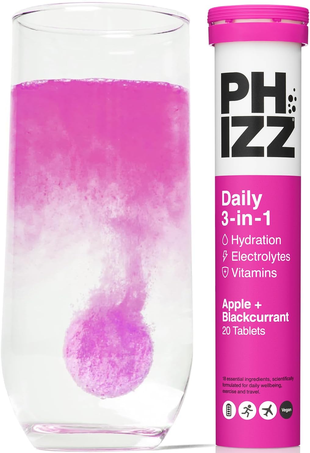 Phizz Electrolytes, Multivitamin & Hydration Tablets - 20 Effervescent Rehydration Electrolyte Tablets - 18 Vitamins & Minerals, Vitamin C, Vegan, Vegetarian & Low Calorie