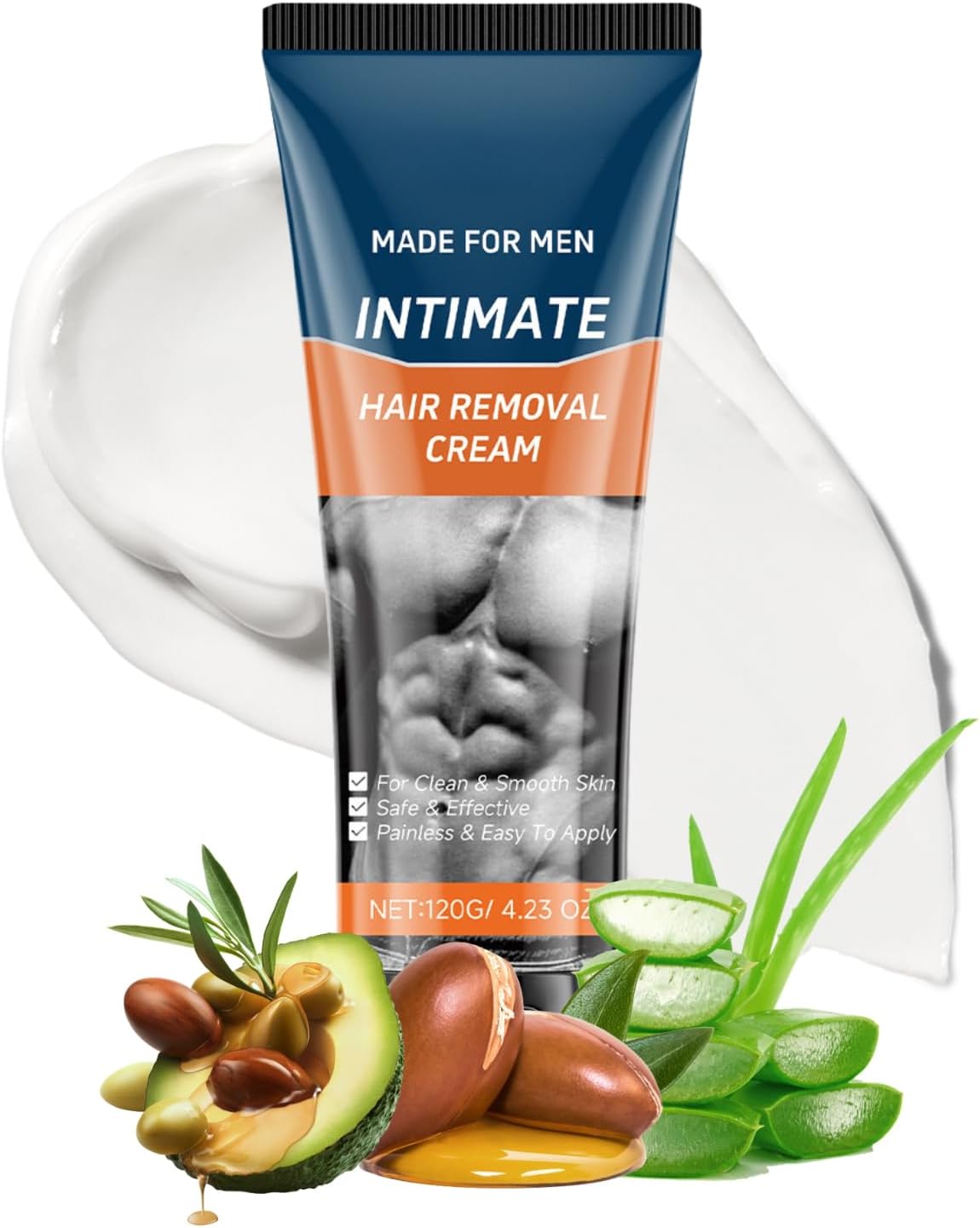 Men Hair Removal Cream for Skin - Intimate Hair Removal Cream - Natural Hair Removal Creams with Witch Hazel,Aloe Vera,Tocopherol - Gentle Depilatory Creams for Face,Hand,Leg,Sensitive,Genital