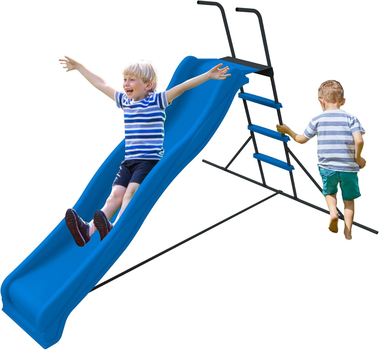 Freestanding Kids Slide, 86.62 Inch Outdoor Wavy Slide, Plastic Slide for Backyard, Ground Pool,Indoor & Outdoor