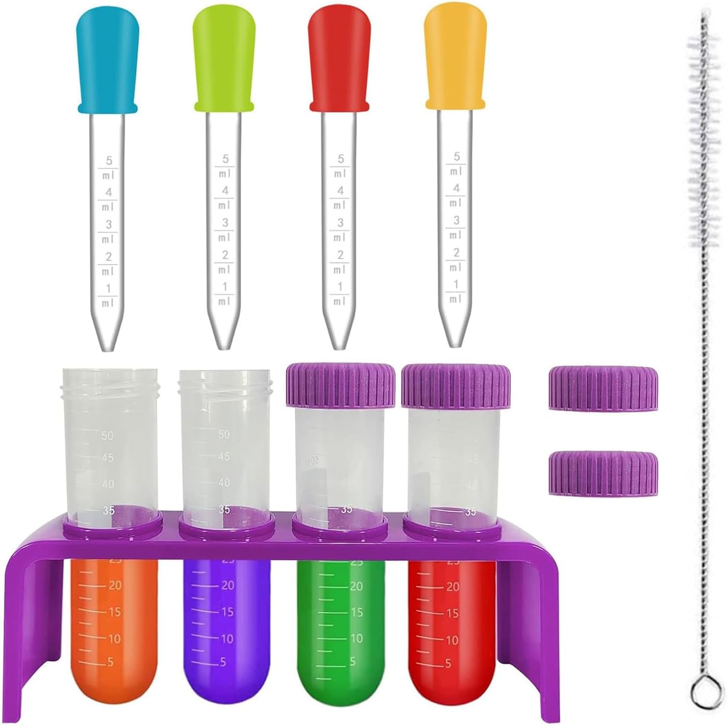 10pcs Science Kits Potion Making Kit, 4 Set Dropper Pipettes with Stand, Plastic Test Tubes Dropper, with Cleaning Brush for Creative Science Experiments Kids Educational Toy