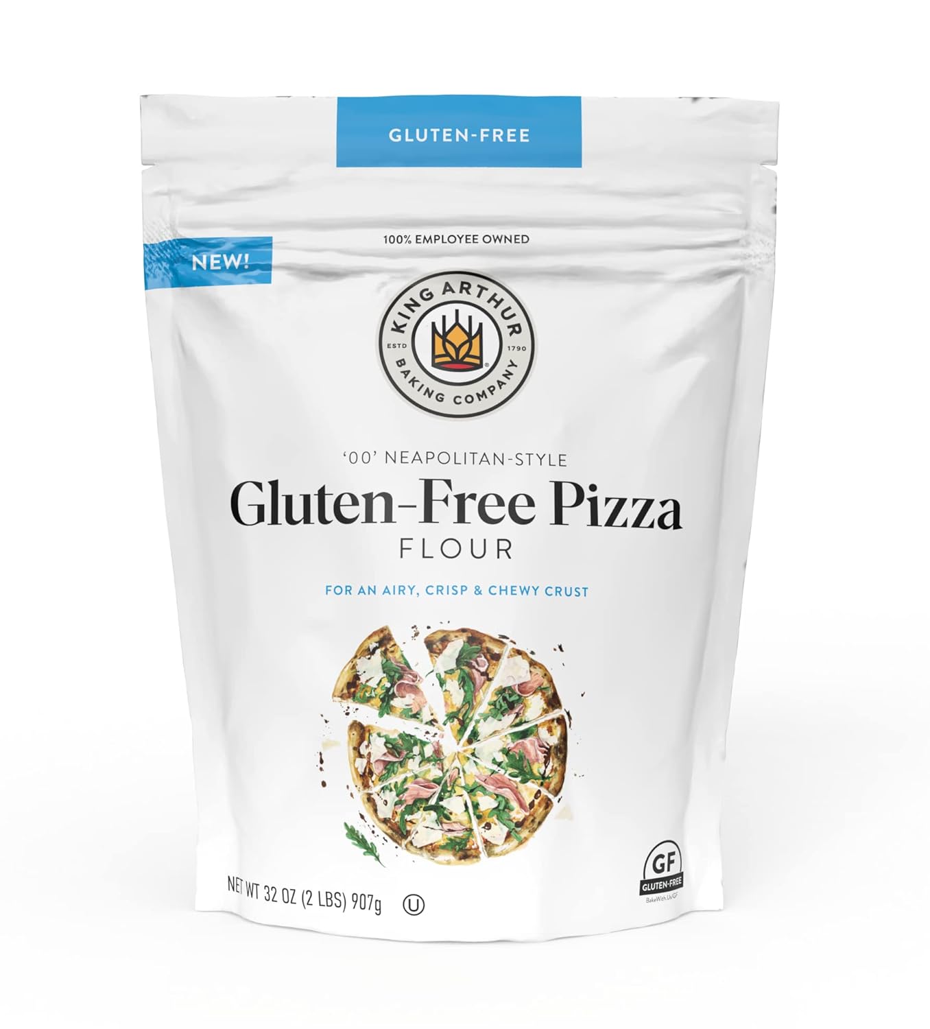 King Arthur Gluten Free Pizza Flour: Crispy Neapolitan-Style Crust - 32 oz Box, Perfect for GF Baking, Celiac-Friendly, 00 Pizza Dough Mix