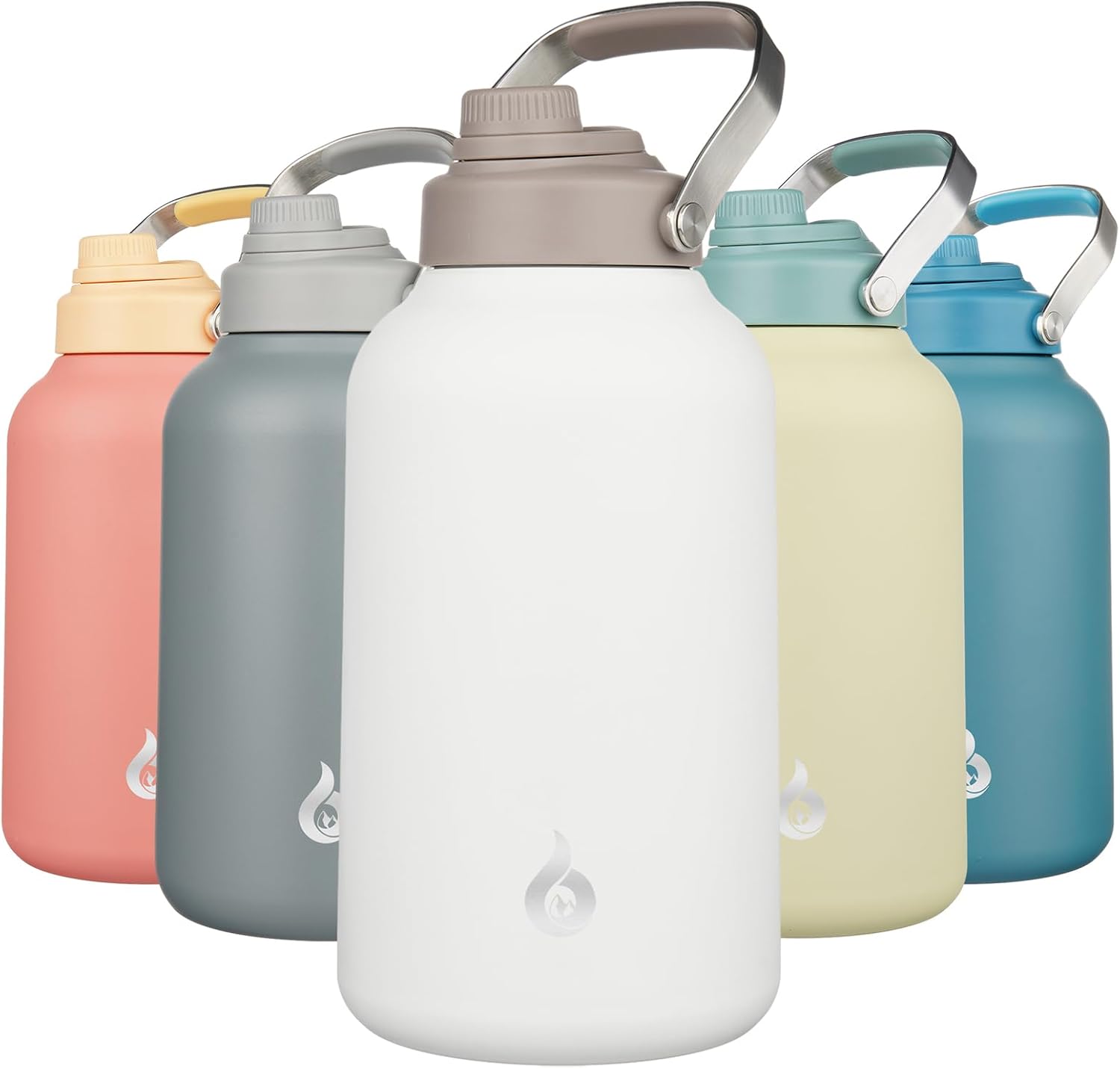 BJPKPK 1 Gallon Water Bottle Insulated, Dishwasher Safe 128oz Large Water Jug with Metal Handle & BPA Free Spout Lid, Stainless Steel Metal Thermos for Gym, Sports & Hiking, Milky White