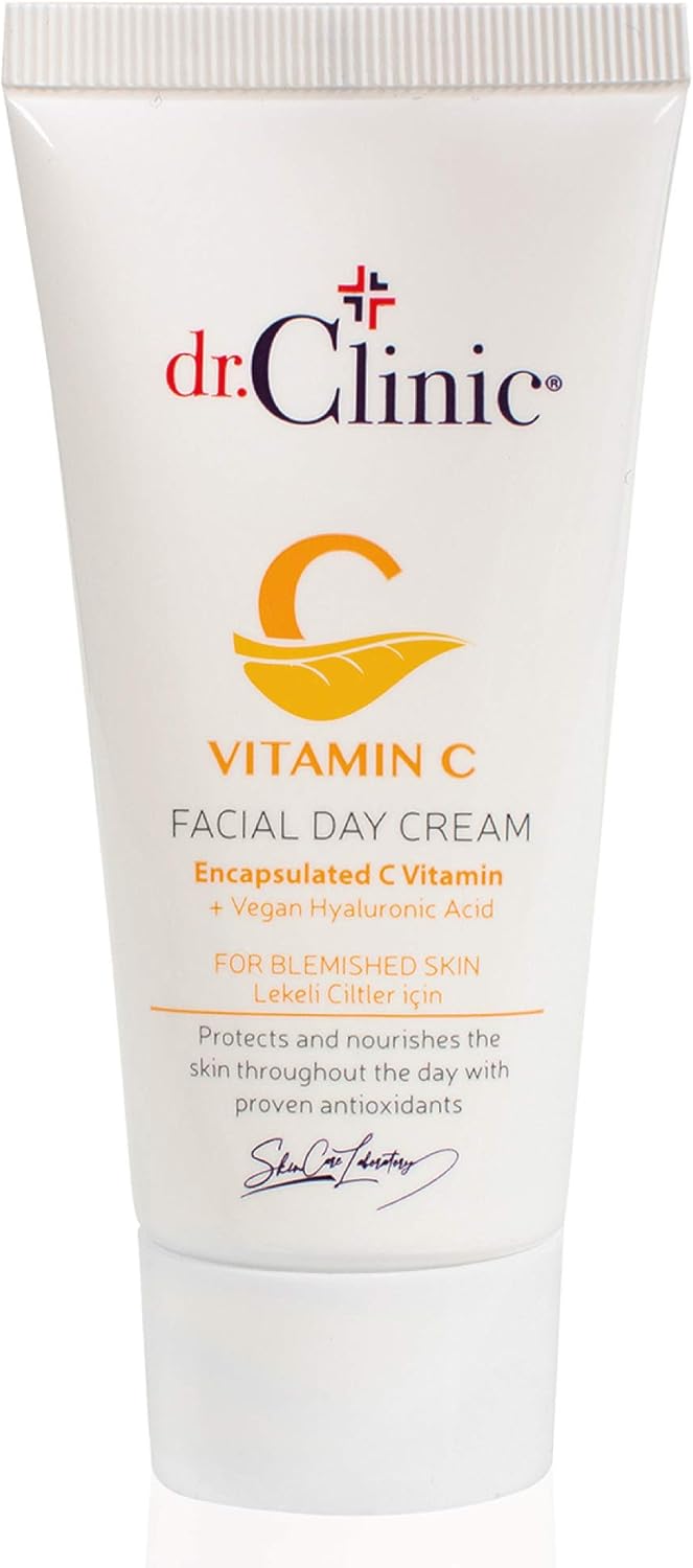 Dr.Clinic Vitamin C Facial Day Cream | Moisturizer for Dry Skins | Anti-Aging Skin Cream for Dark Spots and Wrinkles | Acne Spot Treatment All Skin Types | Hyaluronic Acid, Argan Oil, 50ml.