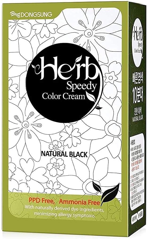 Herb Speedy Hair Color Cream PPD Free Hair Dye, Ammonia Free Hair Color, Vegan Odorless with Sun Protection - Natural Black