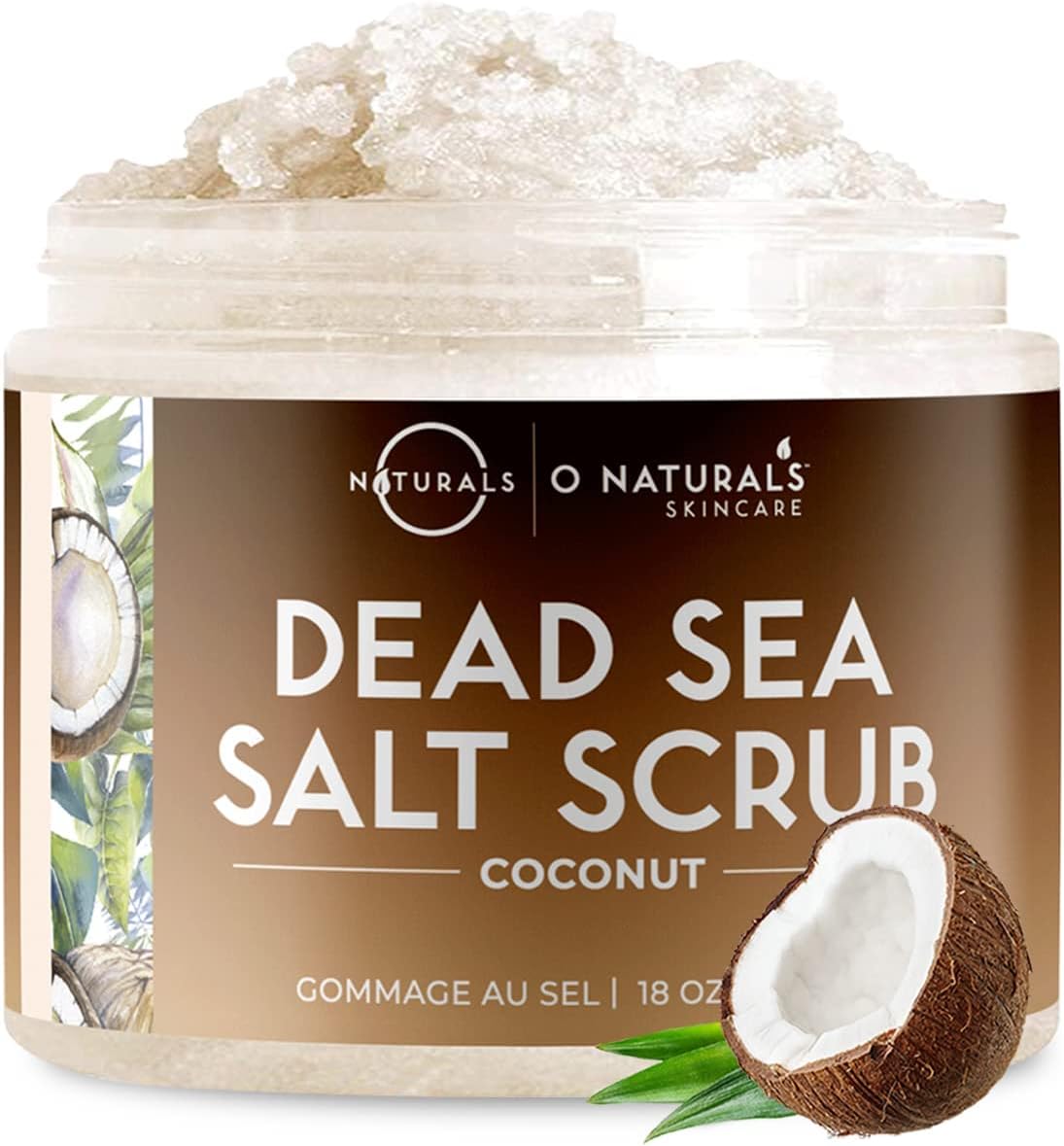 O Naturals 510g Ultra Hydrating Coconut Dead Sea Salt Scrub - Skin Smoothing Body Scrub Exfoliator & Foot Scrub, Body Exfoliator & Exfoliating Face Scrub - Facial Scrub