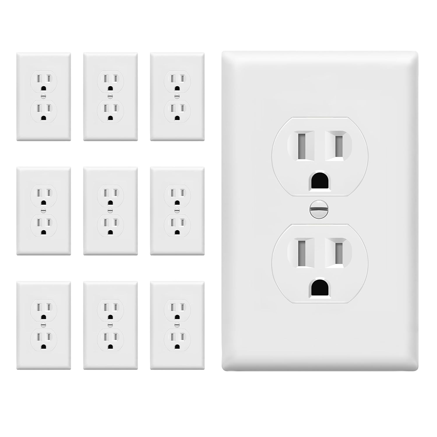 ENERLITES Duplex Outlets and Wall Plates Bundle, Tamper-Resistant Electrical Receptacle, 15A 125V, Self-Grounding, 2-Pole, UL Listed, 61581-TR-WWP-10PCS, White (10 Pack)