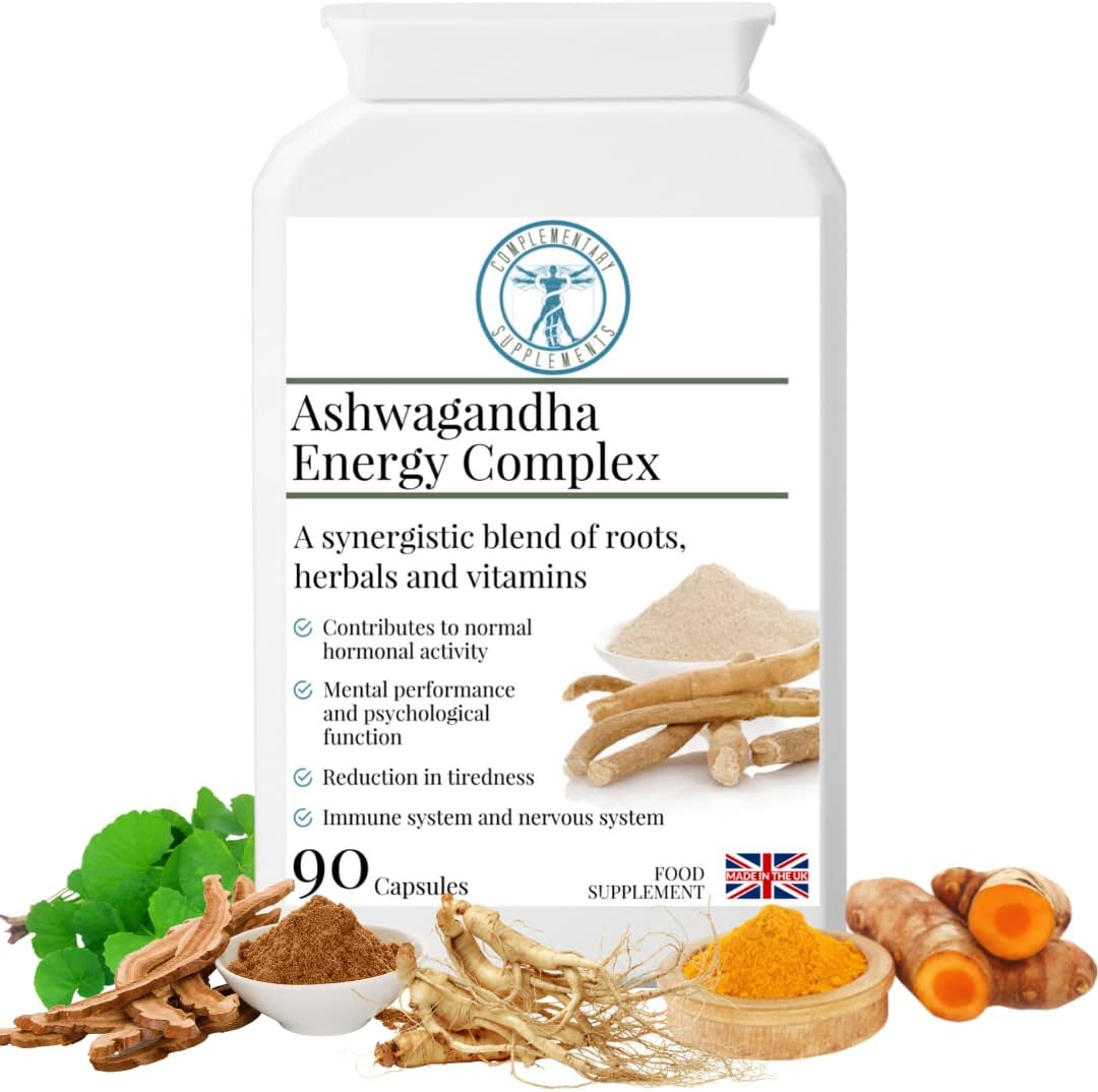 Complementary Supplements - Ashwagandha Energy Complex - Traditional Herbal Adaptogen Blend - Adrenal Support Formula – Brahmi Gotu Kola, Maca Root, + Vitamin B Complex - 90 Capsules