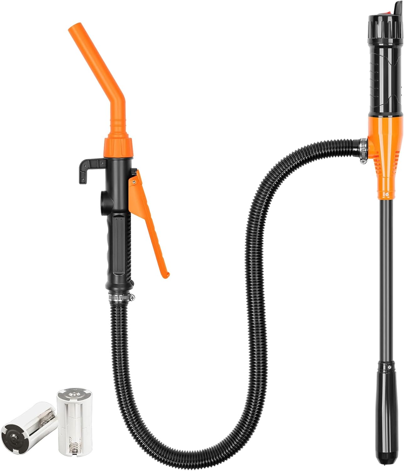Powered Battery Fuel Transfer Pump,Battery Operated Transfer Pumps with Quick Stop Nozzle,Water & Fuel Transfer Pump for Gasoline Diesel Oil Gas Water Fish Tank