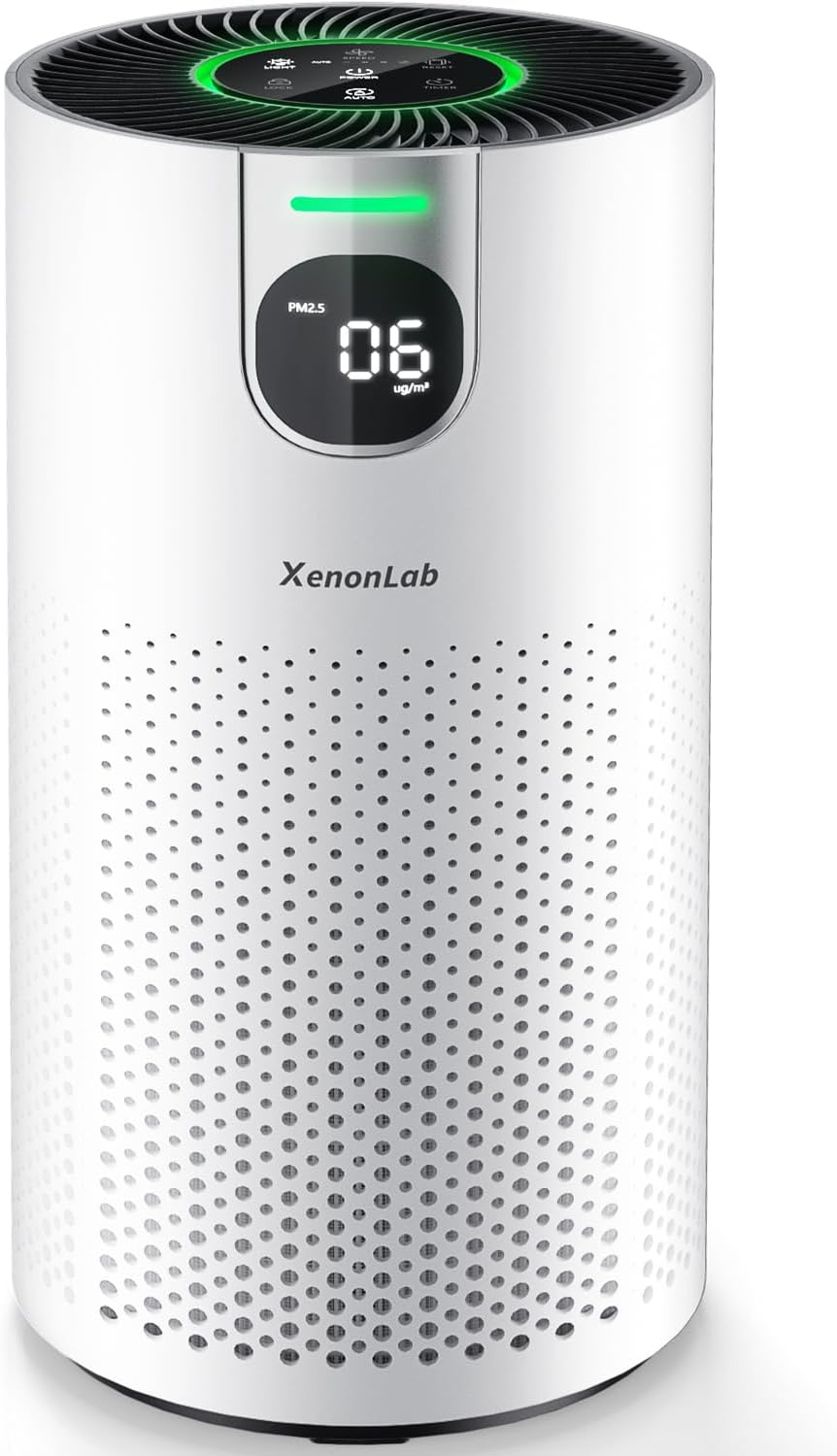 Air Purifiers for Home Large Room Covers up to 1800Ft², VisionAir 20dB Sleep Mode for Bedroom, with Real-Time AQI & PM2.5 Display, 360°Intake&Outlet Air Cleaner Pet-Friendly HEPA, HAP606, White