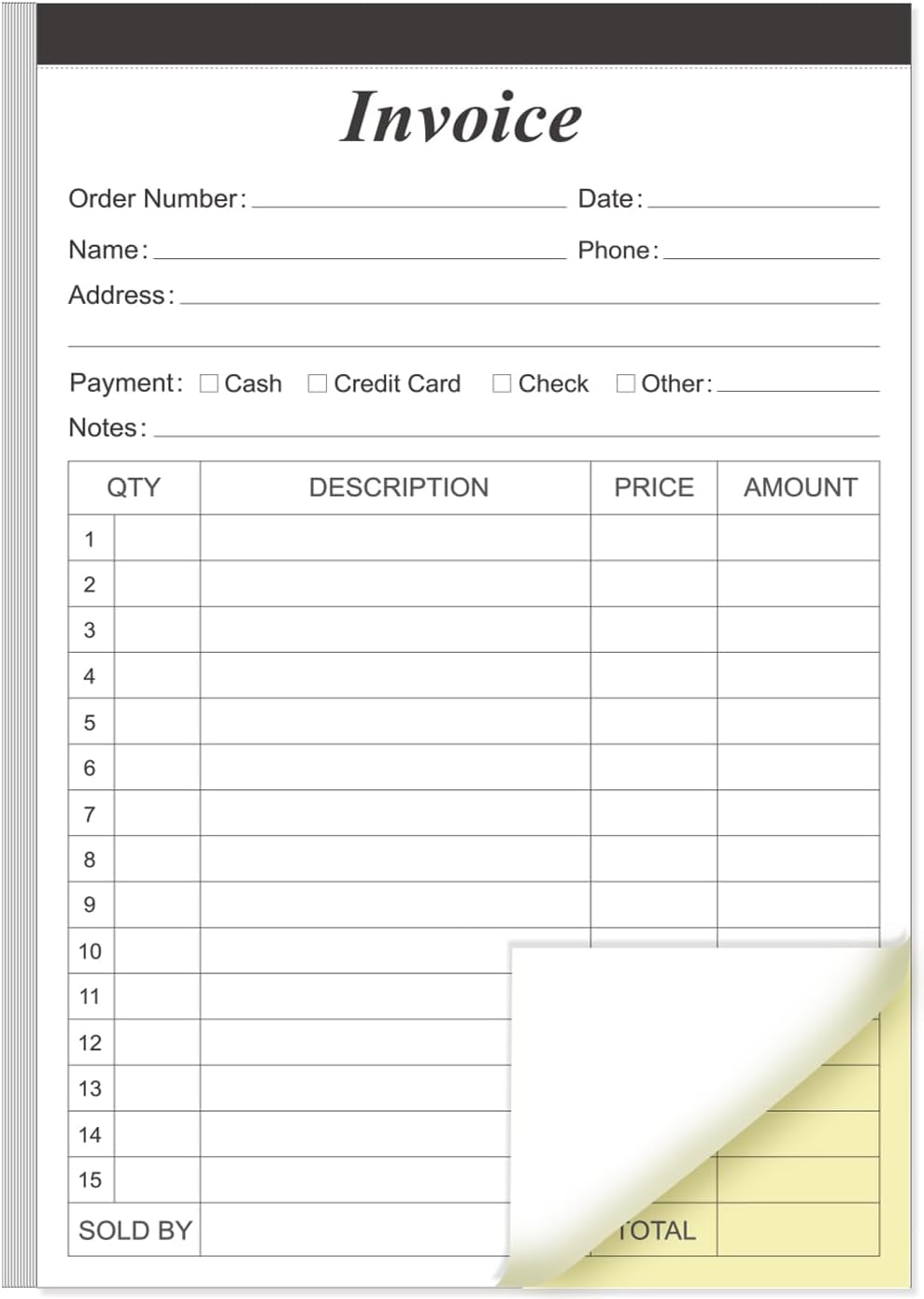 Invoice Receipt Book with Cardboard 2-Part Carbonless, 5.5" x 8.5" Order Forms, 50 Sheets Carbonless Sales Invoice Book for Small Business