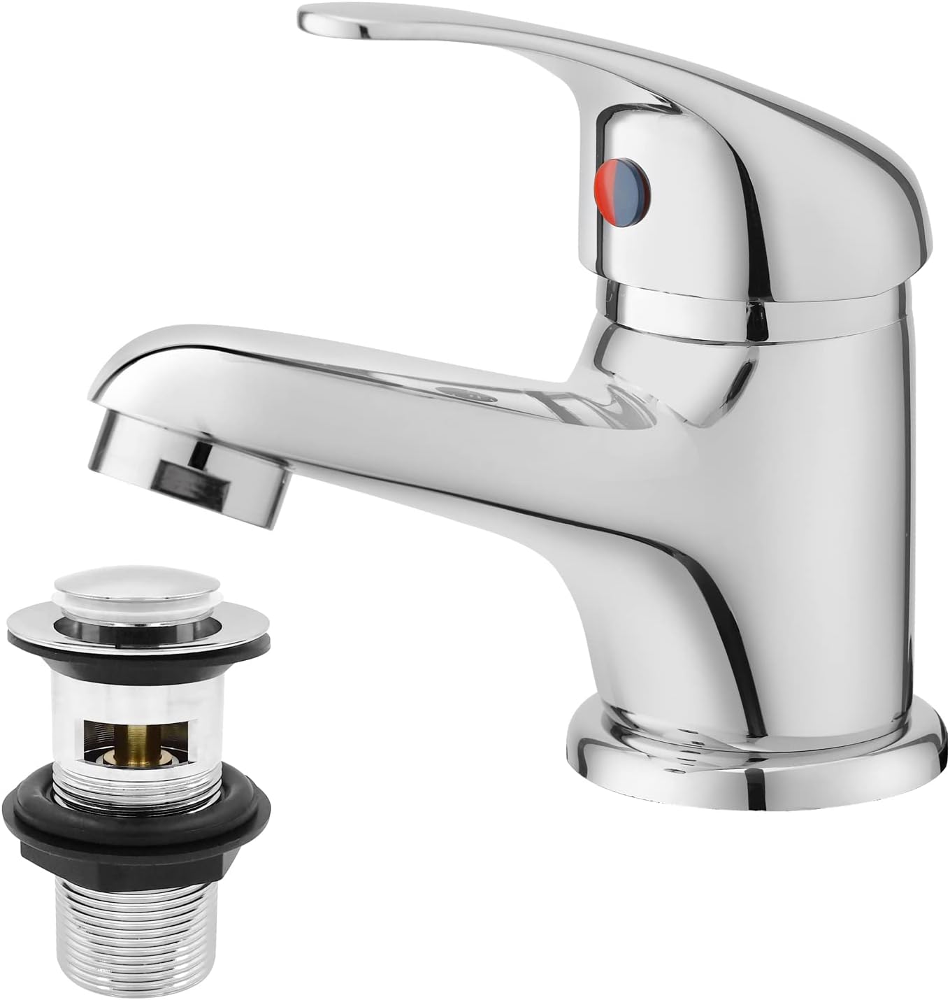 Basin Mixer Tap with Pop Up Waste, BATHWEST Classic Brass Chrome Monobloc Bathroom Sink Taps with Sink Plug, Single Lever Morden Basin Taps with Waste 022NCR