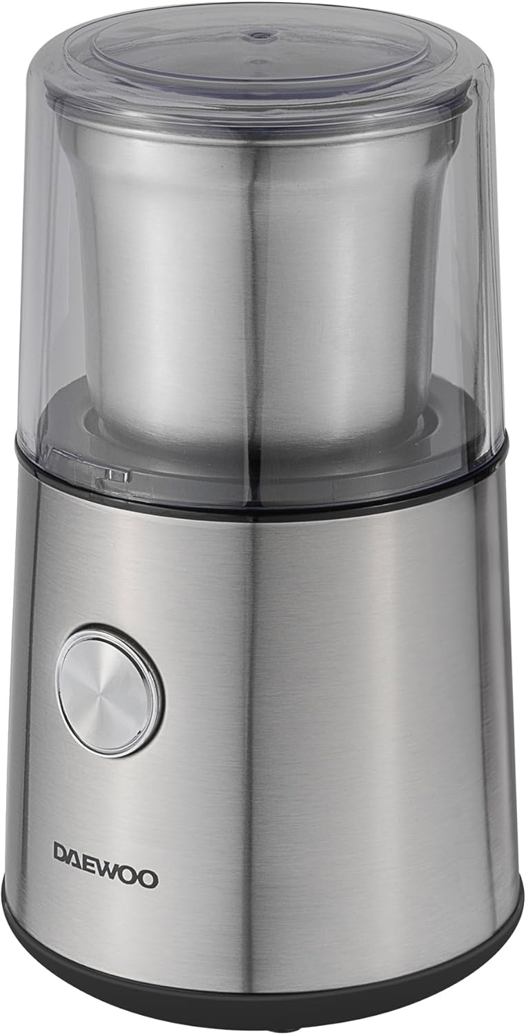 Daewoo Wet and Dry Multi Grinder for Coffee, Nuts, Spices with Safety Lock, Non-Slip Feet, Viewing Window, Stainless-Steel Housing and Blades, Compact Coffee Grinder