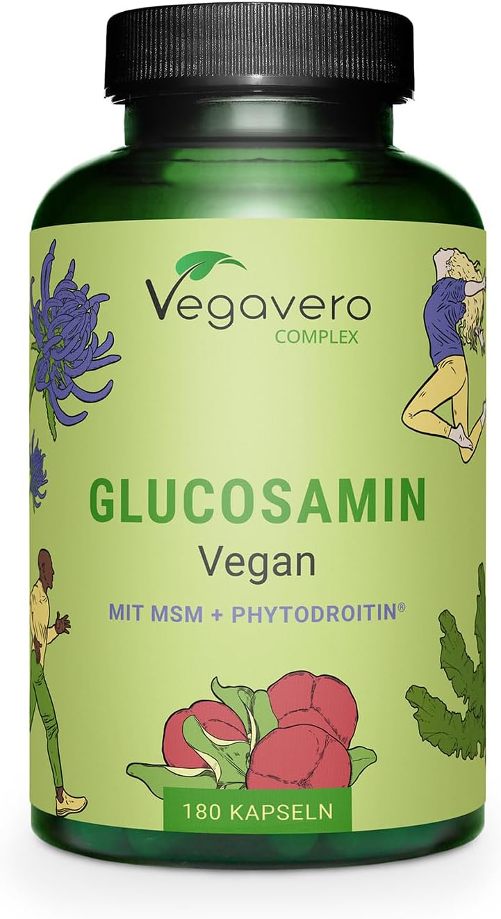 Vegavero Vegan Glucosamine Complex | with Chondroitin, MSM, Devil's Claw and VIT C | NO Additives, Lab-Tested | Joint Pain Relief | 180 Capsules