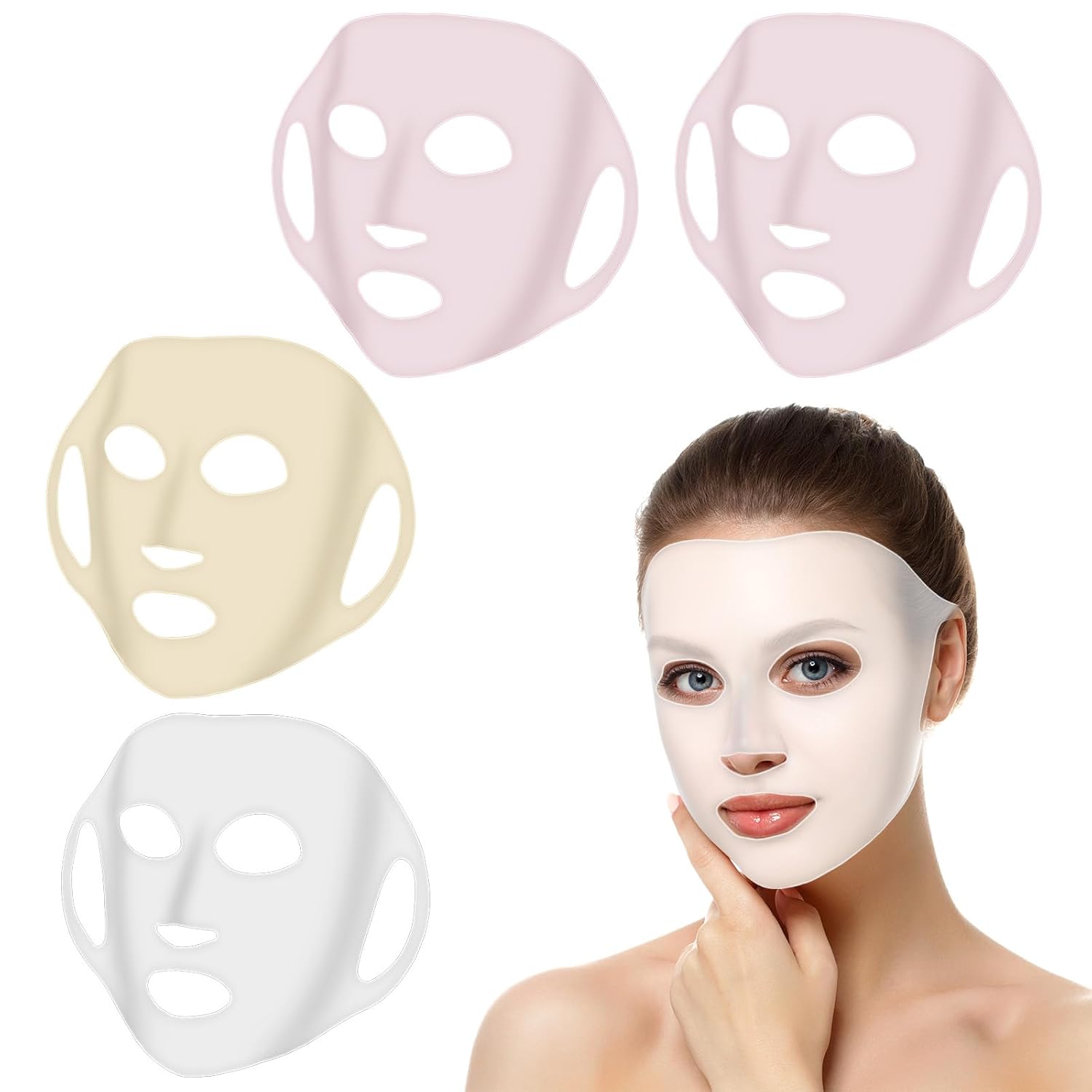 4Pcs Reusable Silicone Face Mask, Moisturizing Skin Care 3D Face Mask Holder for Sleep, Beauty Spa Tools, Suitable for Women's Skin Care (Transparent, Pink, Yellow)