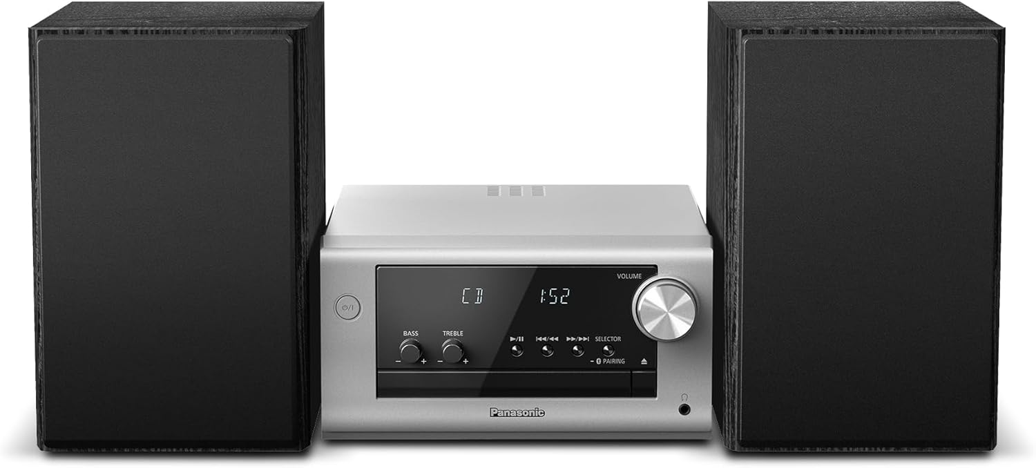 Panasonic SC-PM702EB-S Micro HiFi Compact Stereo System with FM / DAB / DAB+ Radio, 80W Output Power, 2-way Speakers, CD/MP3 Player, Bluetooth, USB, AUX-IN Auto Play, Silver