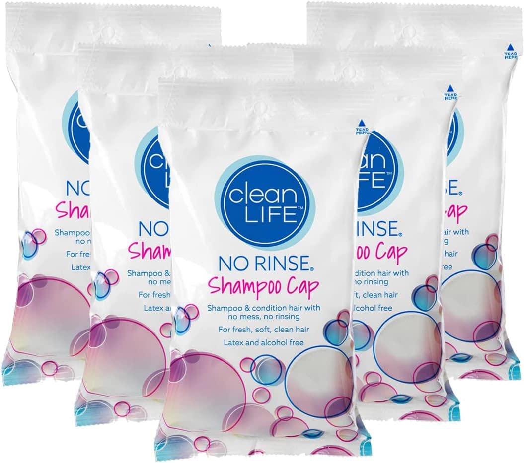 Cleanlife Products No-Rinse Shampoo Cap (5 Pack) - Waterless, Rinseless Hair Washing and Conditioning Shower Caps for Bathing Elderly, Bedridden, Hospital Patients - Disposable, Hypoallergenic
