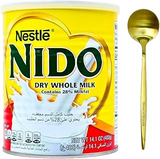 Nido Milk Powder, Imported from Holland, Specially Formulated, Fortified with Vitamins and Minerals, Easy To Prepare, over 12 months, 14OZ (400g) | Bundled with Gold SnackWave Spoon