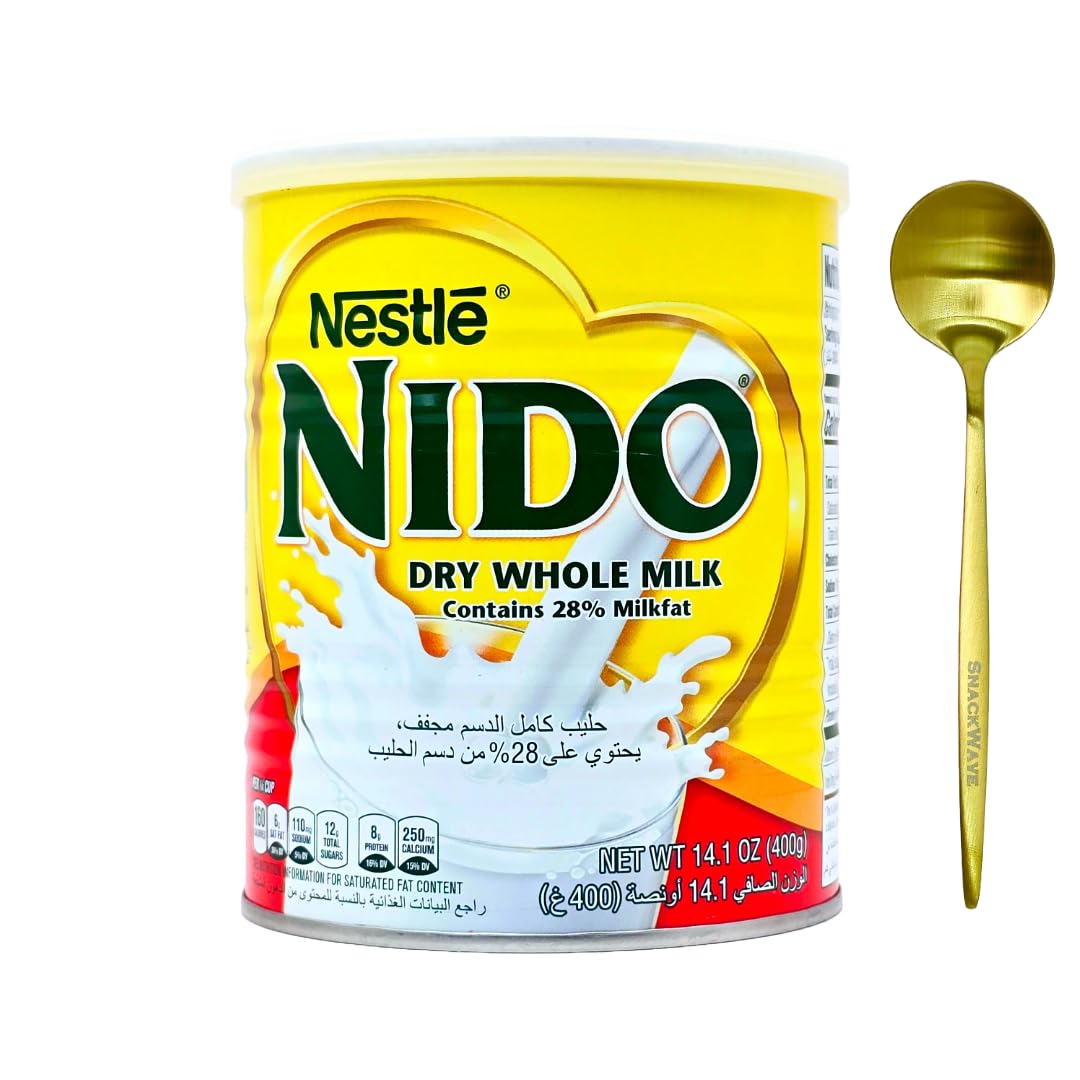 Nido Milk Powder, Imported from Holland, Specially Formulated, Fortified with Vitamins and Minerals, Easy To Prepare, over 12 months, 14OZ (400g) | Bundled with Gold SnackWave Spoon