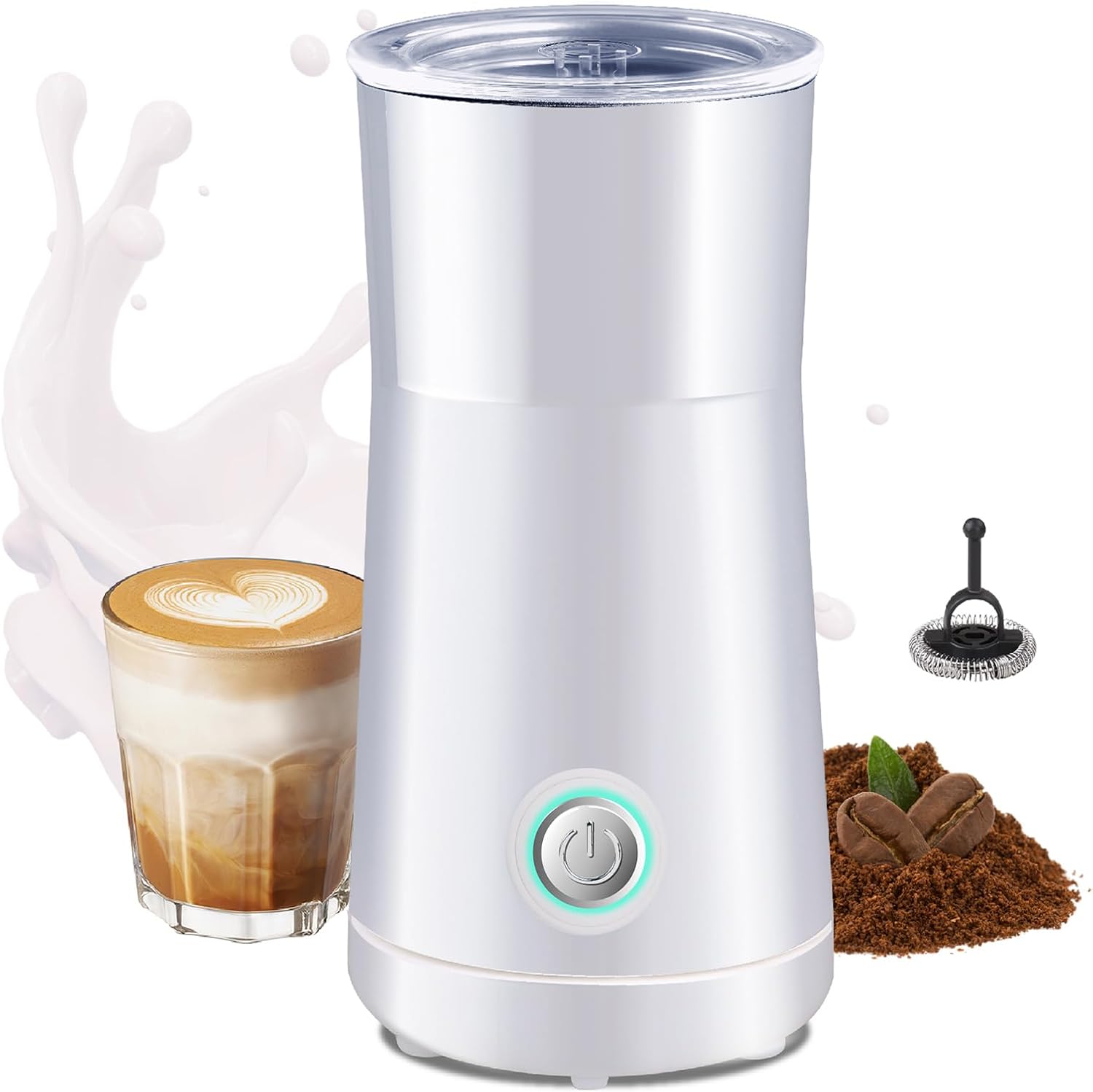 Huogary Milk Forther Simple Milk Frother and Steamer 2-in-1 Milk Steamer with Hot Milk Foam and Hot Milk for Latte, Macchiato, Cappuccinos (White)