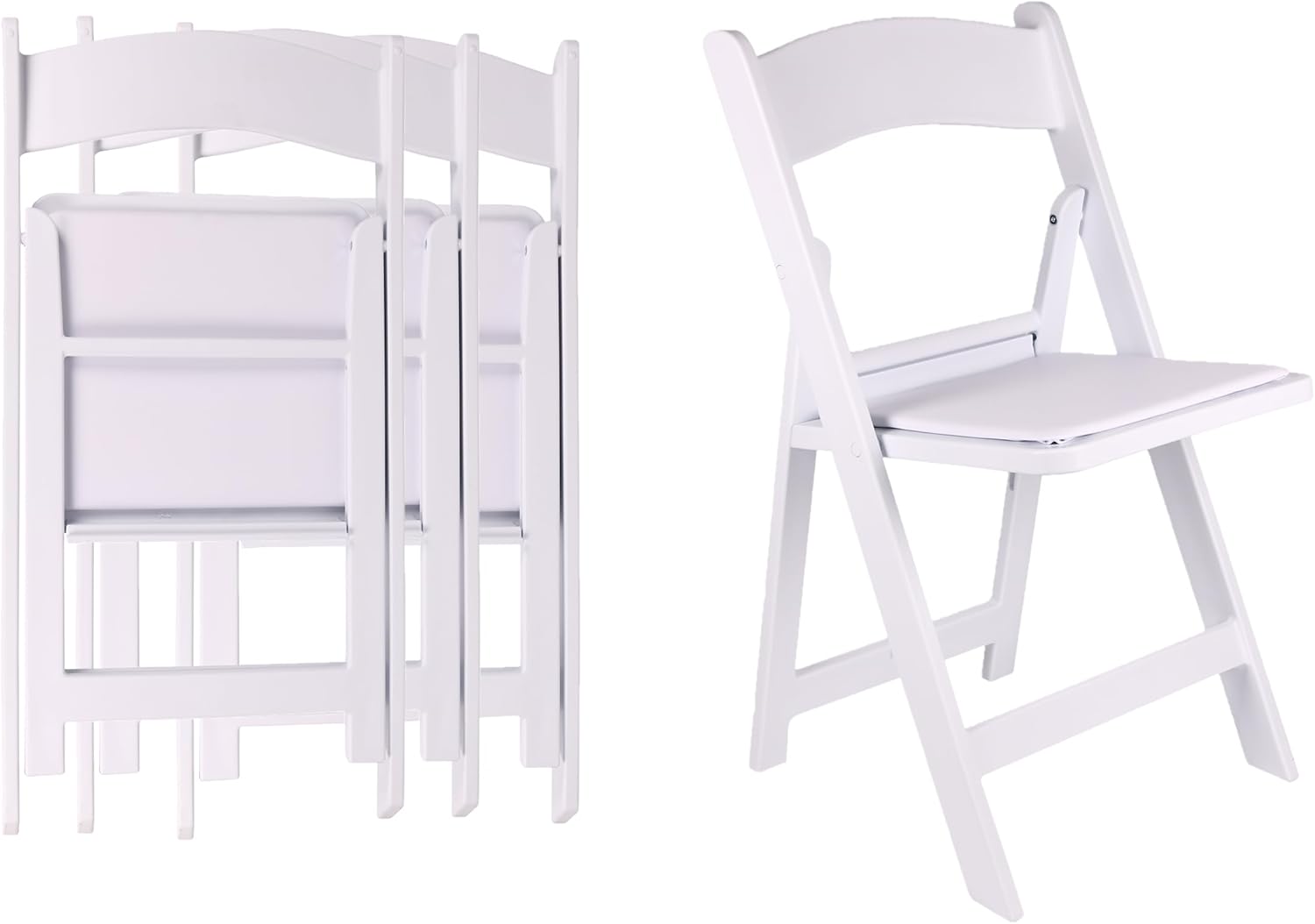 BTEXPERT White Resin Folding Event Chairs - Set of 4, 1000 lb Weight Capacity, Padded Seats, Stackable, Lightweight & Durable Indoor/Outdoor for Home Dining Party Wedding Picnic Camping Church