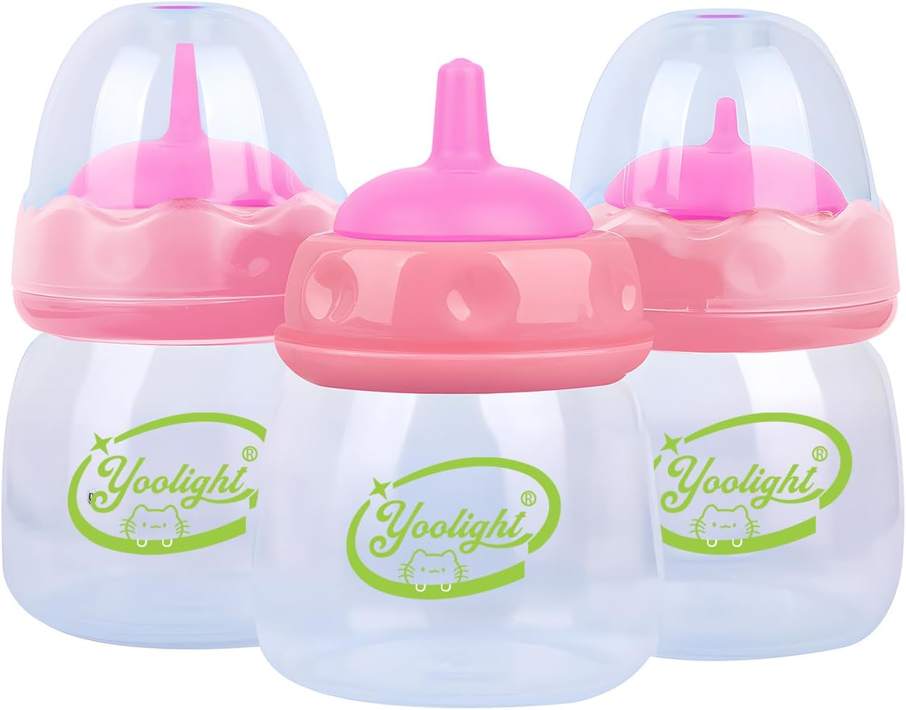 Pet Feeding Bottle,3 Pack 60ml Nursing Bottle, 3 Sizes Nipples with Ventilation Valve Resistant Tearing Perfect for Puppies, Kittens, Small Wildlife (Pink)