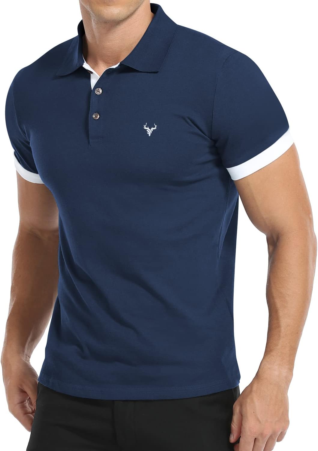 KUYIGO Mens Short Sleeve Polo Shirts Deer Head Embroidery Golf Tennis Cotton T-Shirt S-XXL