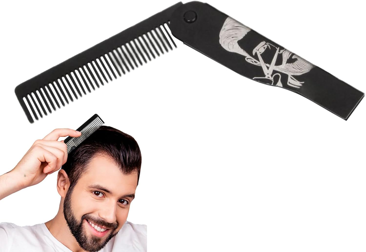 Beard Comb - 1x Mustache Grooming Set | Professional Hairdressing & Trimming Kit | Portable Foldable Stainless Steel Brush for Men, Dad, Husband Styling | Travel Beard Care Tool for Home & Accessories