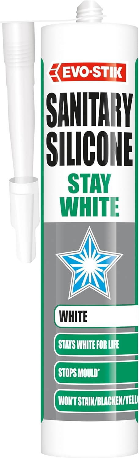 EVO-STIK Sanitary Silicone Stay White, Premium Sanitary Sealant, Stops Mould, Stays White for Life, 280ml