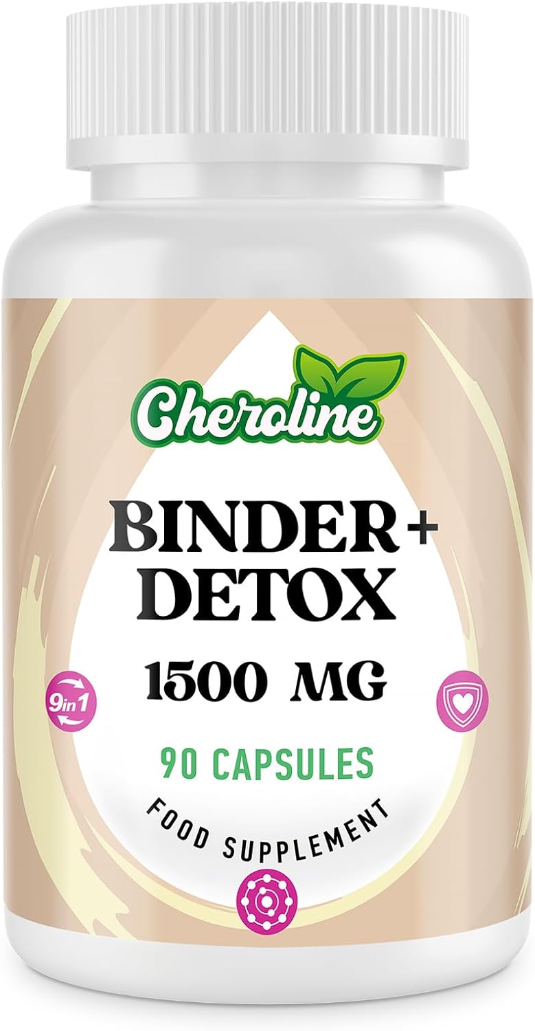9-in-1 Binder Detox Capsules 1500mg, High Strength Gut & Liver Detox Cleanse, with Activated Charcoal, Highly Absorbable Full Body Detox, Vegan & Natural (90 Count (Pack of 1))