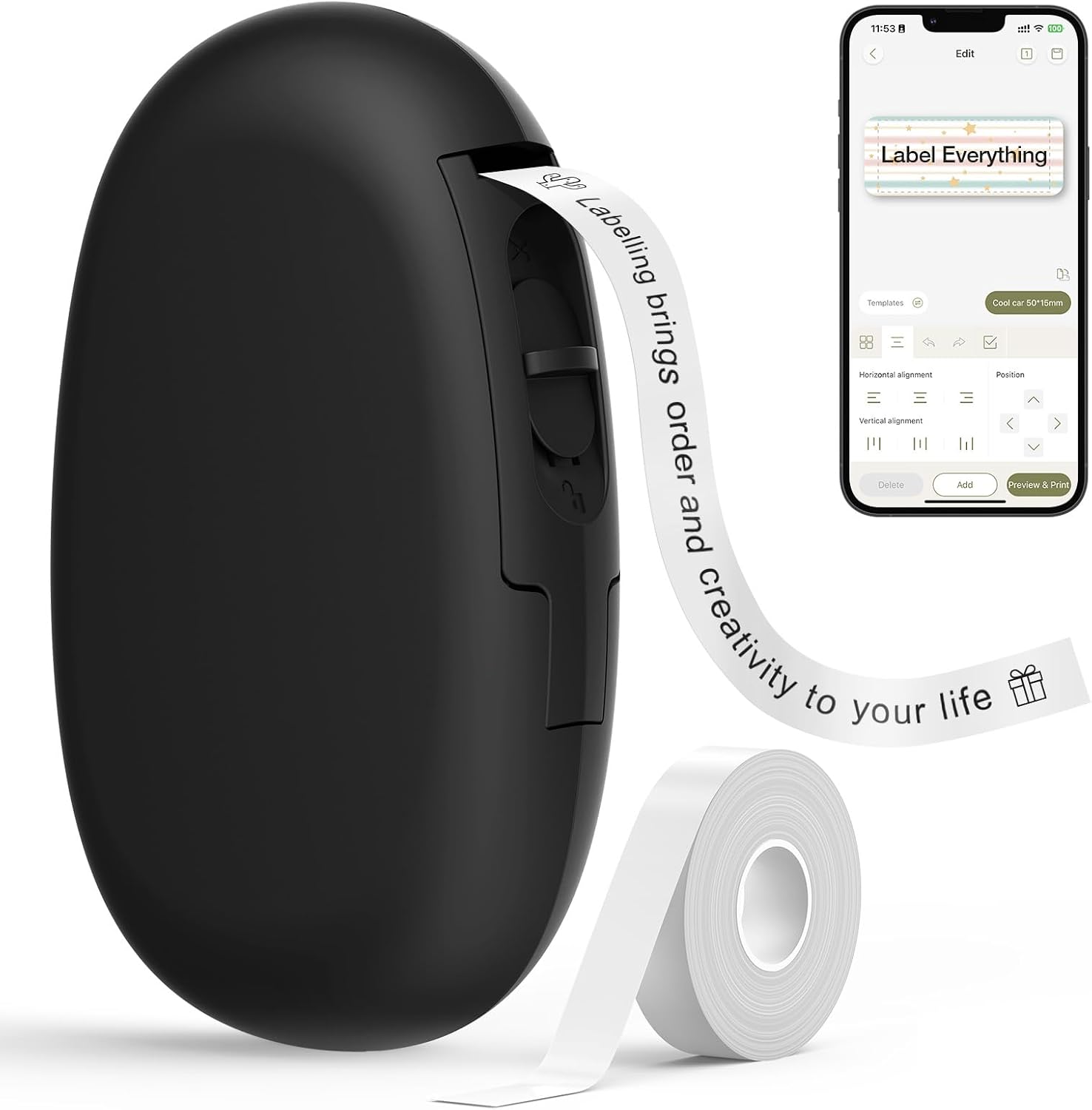 SUPVAN E10 Bluetooth Label Maker Machine with Tape, Black