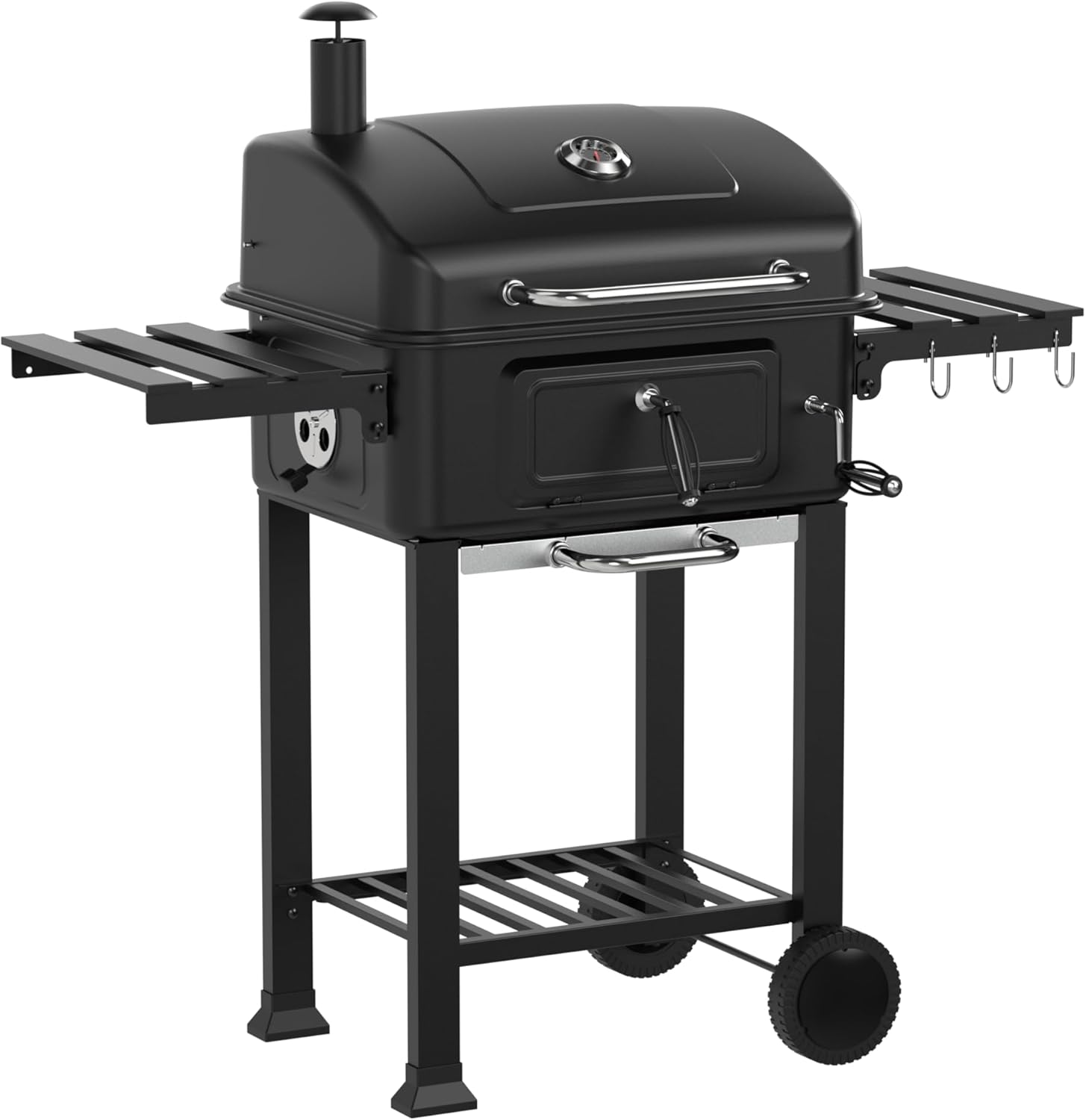 House Of Home XL Charcoal BBQ Smoker with Side Tables – Barbecue Grill for Outdoor Cooking – Adjustable Chimney For Airflow Control, Portable & Durable – Extra Large Black Garden BBQ Grill