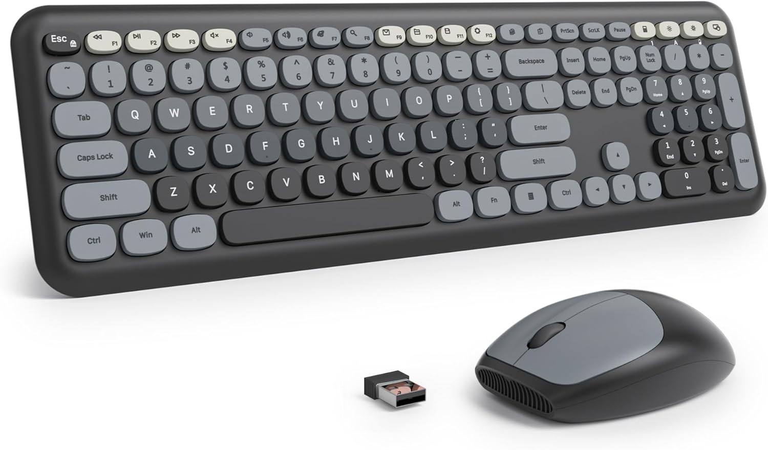 SbocKeeb Keyboard and Mouse Wireless, Full-Size Cute Typewriter Silent Colorful Keyboard Mouse Combo 2.4G Cordless Connection, American QWERTY for Desktop, Laptop (Gradient Dark)