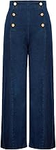 Belle Poque Women's High Waisted Wide Leg Jeans Button Decorated Casual Stretchy Demin Pants with Pockets
