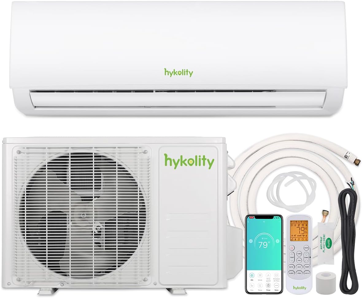 Wifi Enabled 9,000 BTU Mini Split Air Conditioner & Heater, 19 SEER2 115V Split AC Unit Ductless Inverter System with Heat Pump, Installation Kits - Cools Rooms up to 450 Sq.Ft