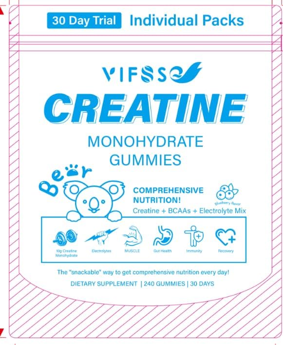 Creatine Monohydrate Gummies, Creatine Chewable 240 Gummies for Women and Men with 10 Creatine, Mix BCAAs and Electrolytes per Serving, Blueberry Sugar Free Gummies for Muscle Strength