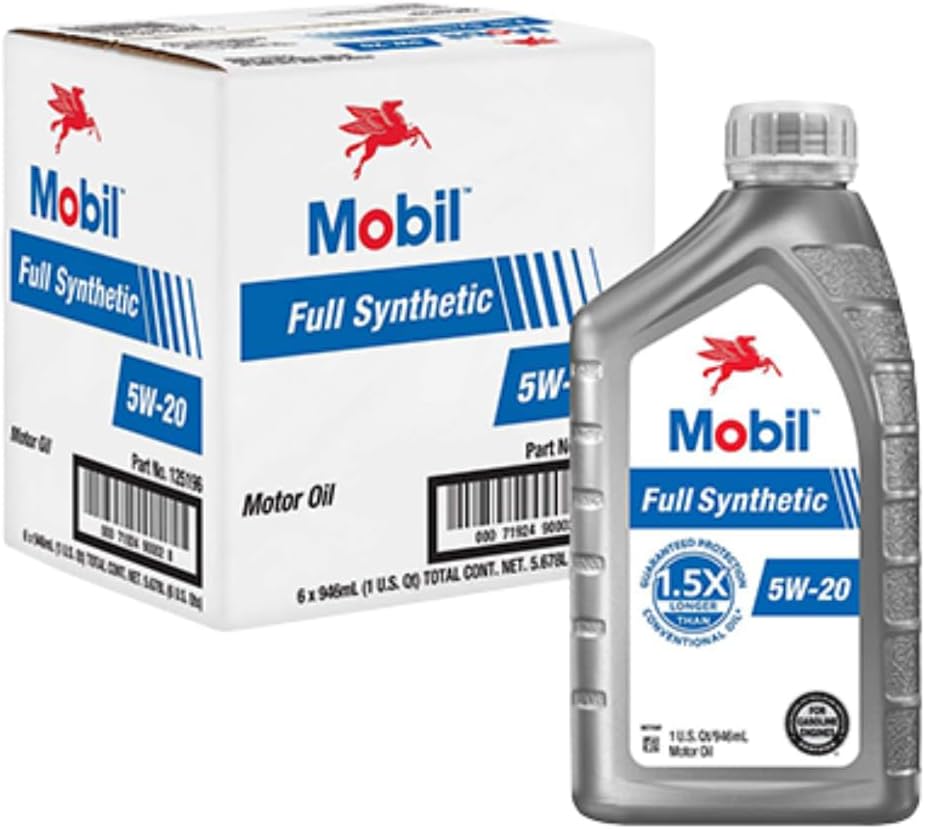 Mobil Full Synthetic Motor Oil 5W-20, 1 Quart (6-pack)