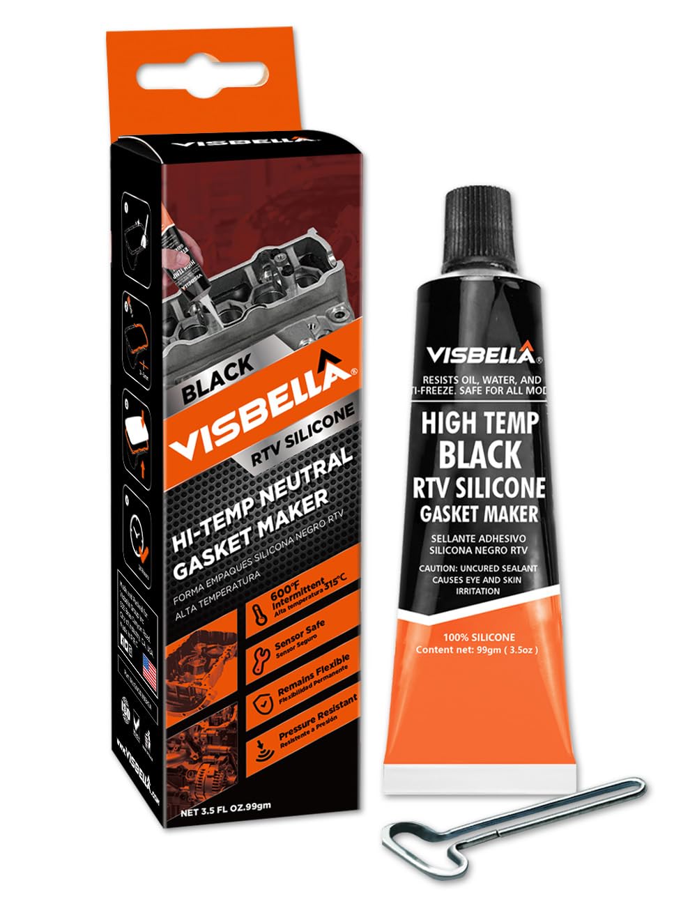 Gasket Maker Oil Resistant Sensor Safe Neutral RTV Silicone Sealant Non-Corrosive High Flexibility Ideal for Domestic & Older Vehicles 3.5OZ (Black)