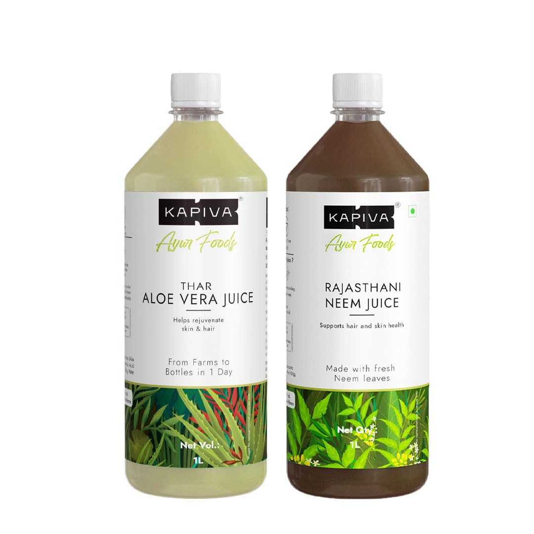 Kapiva Skin Special Combo 2.0 | Kapiva Aloe Vera & Neem Juice Combo | 2L Rich in Vitamin E, C & Fibre | Natural Juices for Healthy Skin & Hair