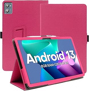 Case for WDYQJE A55/xiskt A5502/AISLPC A55 Android 13 Tablets 10 Inch，Premium Leather Business Folio Stand Cover with Hand Strap for Tablet,Rose Red.