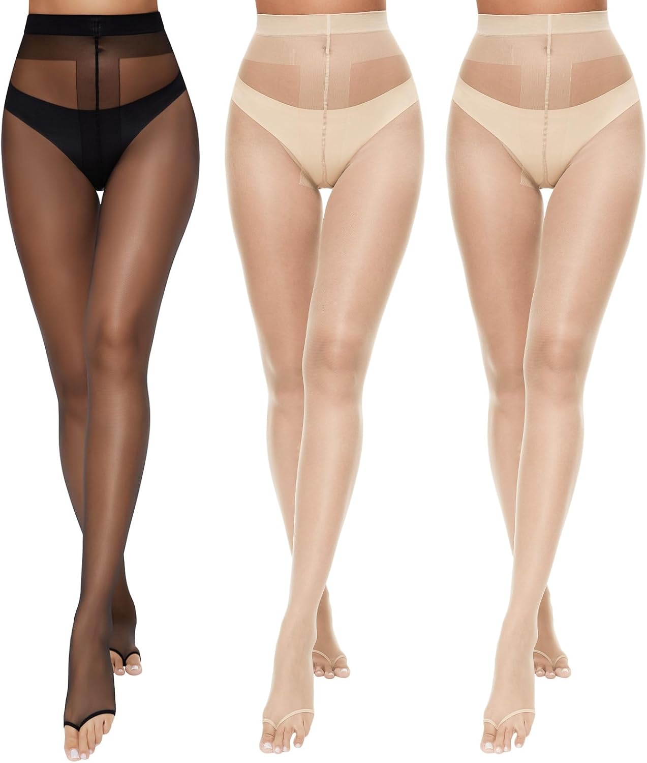 3 Pairs Toeless Pantyhose Tights for Women 10D Control Top Open Toe Pantyhose Sheer Tights