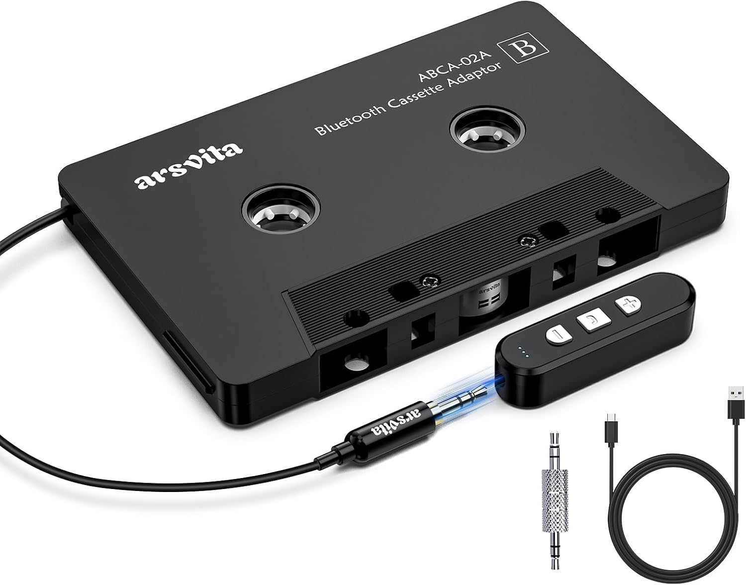 arsvita Car Audio Cassette to Aux Adapter, 5.1 Bluetooth Receiver Kit for Cassette to Aux Adapter, Bluetooth Receiver Compatible with 3.5 MM Auxillary Cable Tape Adapter, Black, Type BCAK04