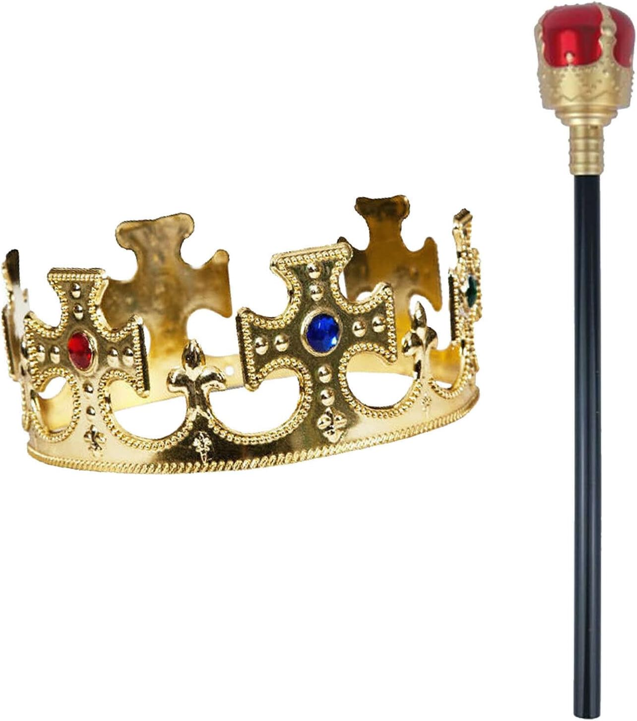 Lizzy King Costume Accessory | Reusable Royal King Queen Gold Crown + Sceptre | Fancy Dress Accessory Stag Hen Costume Party