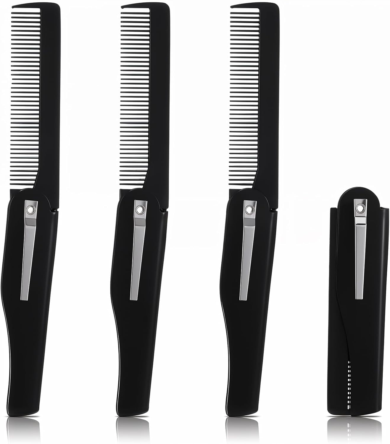 Tyqour 4pcs Folding Pocket Beard Comb - Men's Fine Tooth Comb for Black Men Mustache Hair Care Styling