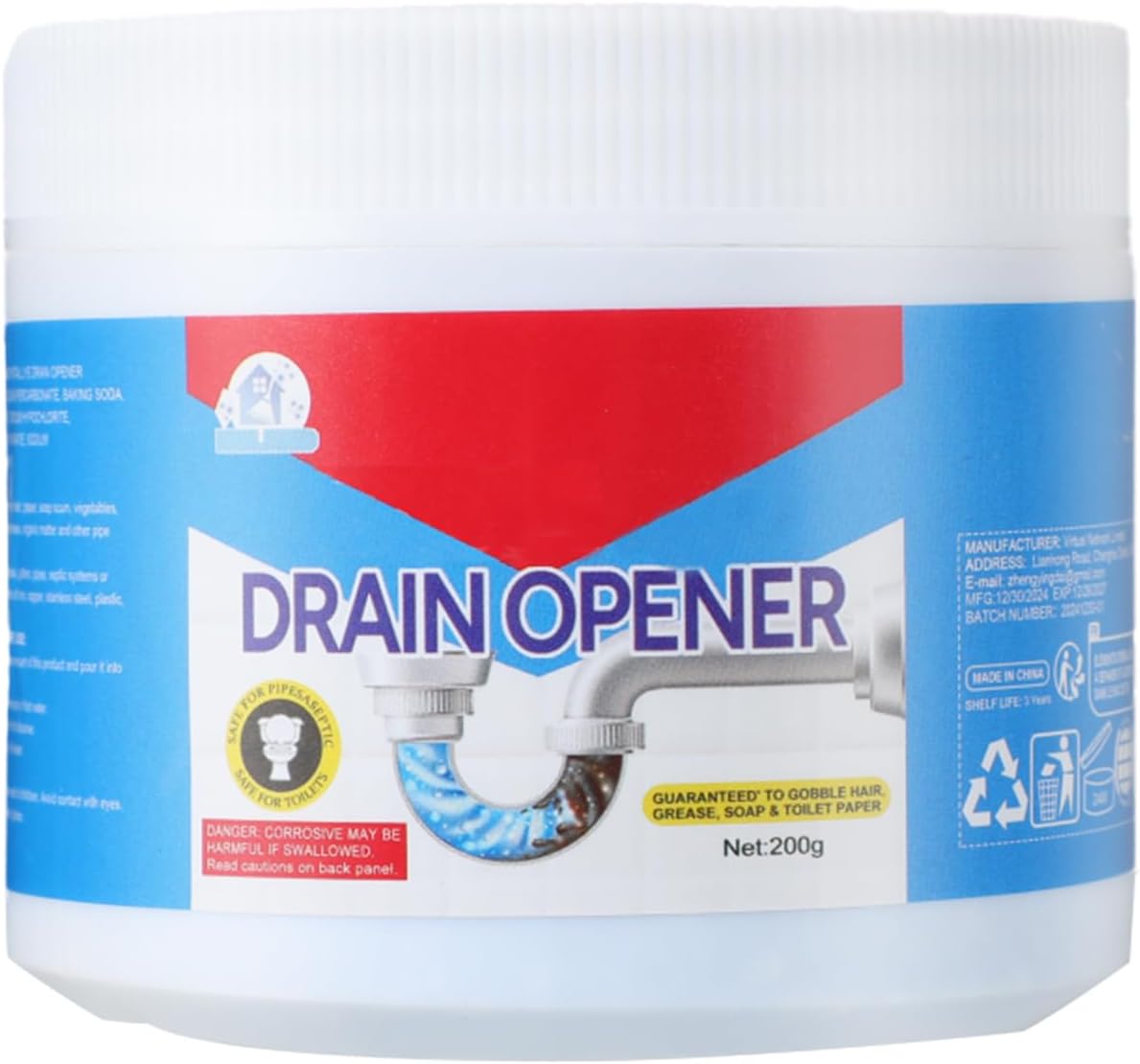 Crystal Lye Drain Opener,Crystal Lye Drain Cleaner,Pipeline Dredging Agent,Drains Clog Remover Agent,Unclogs Bathroom and Kitchen Sinks,Shower Pipes (200g/7.05oz)
