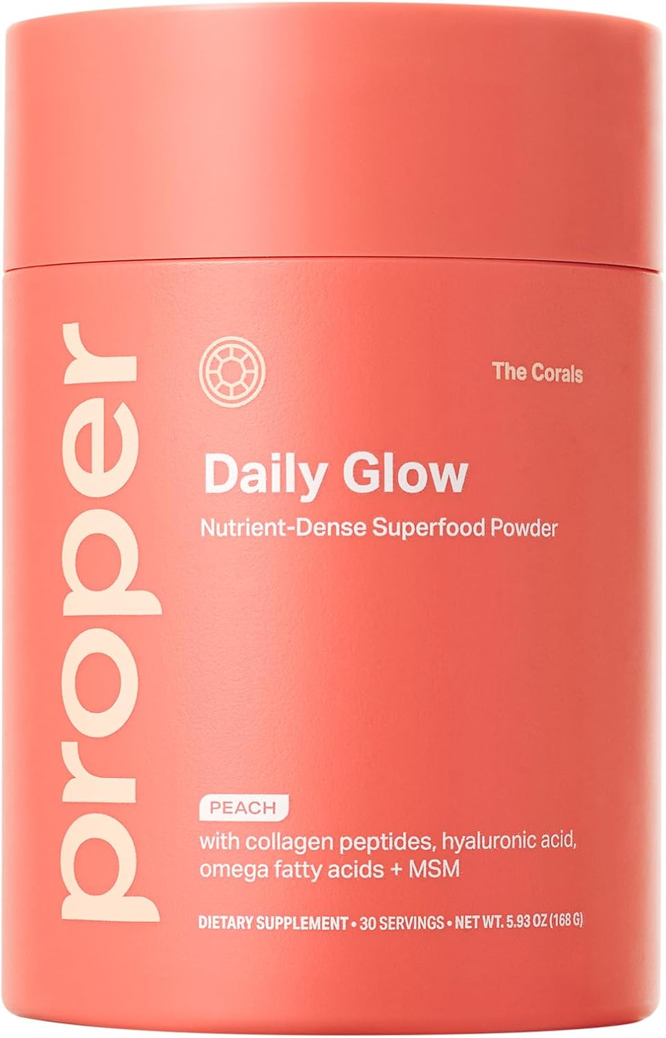 Proper, The Corals Daily Glow Beauty Blend - Nutrient Dense Superfood Powder with Collagen Peptides, Hyaluronic Acid Powder, Vitamin C, and MSM. Hair, Skin, Nail Vitamin Supplement for Women & Men