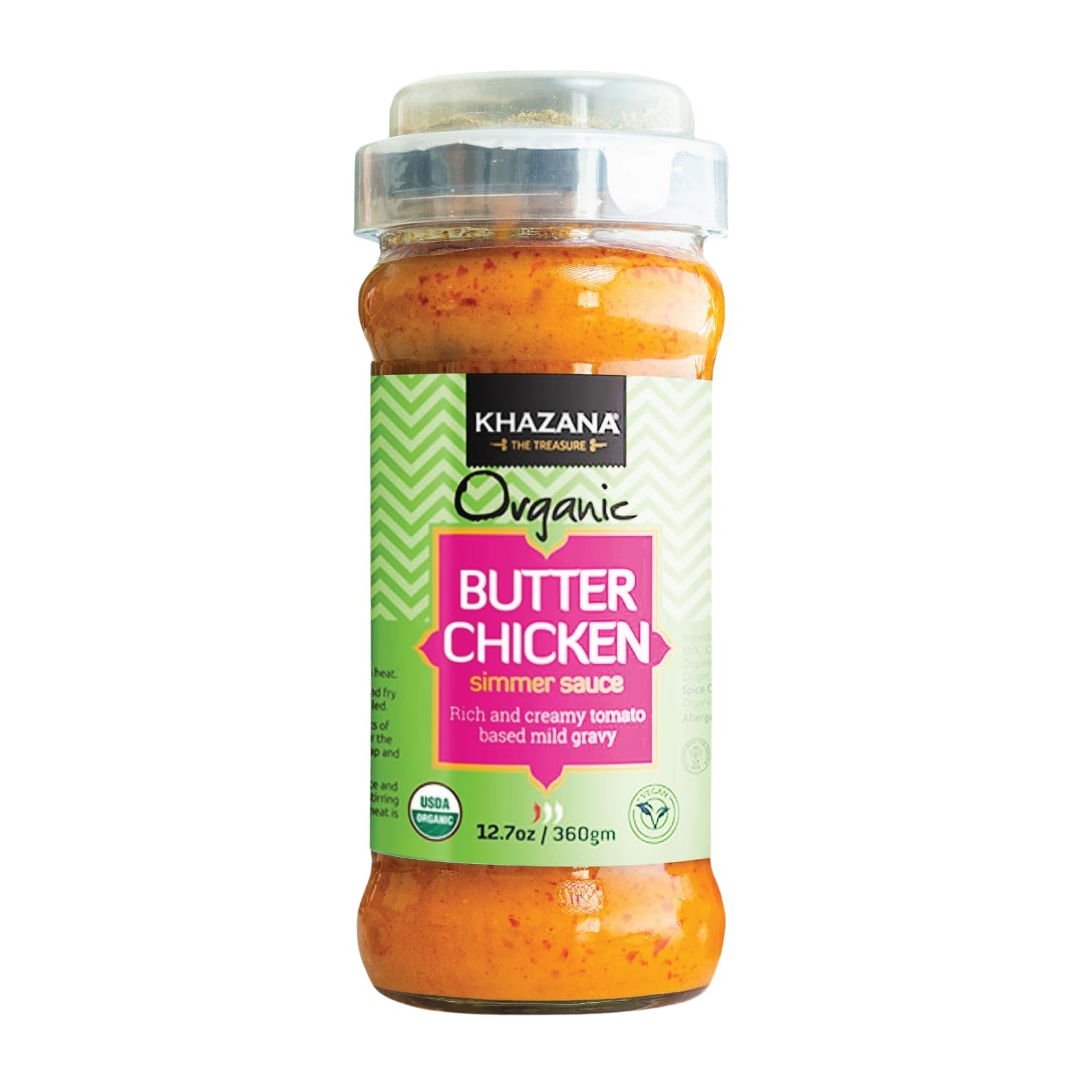 Khazana ORGANIC Butter Chicken Simmer Sauce - 12.7oz Jar | Non-GMO, Vegan, Gluten-Free, Kosher | Authentic Indian Meals Made Easy at Home!