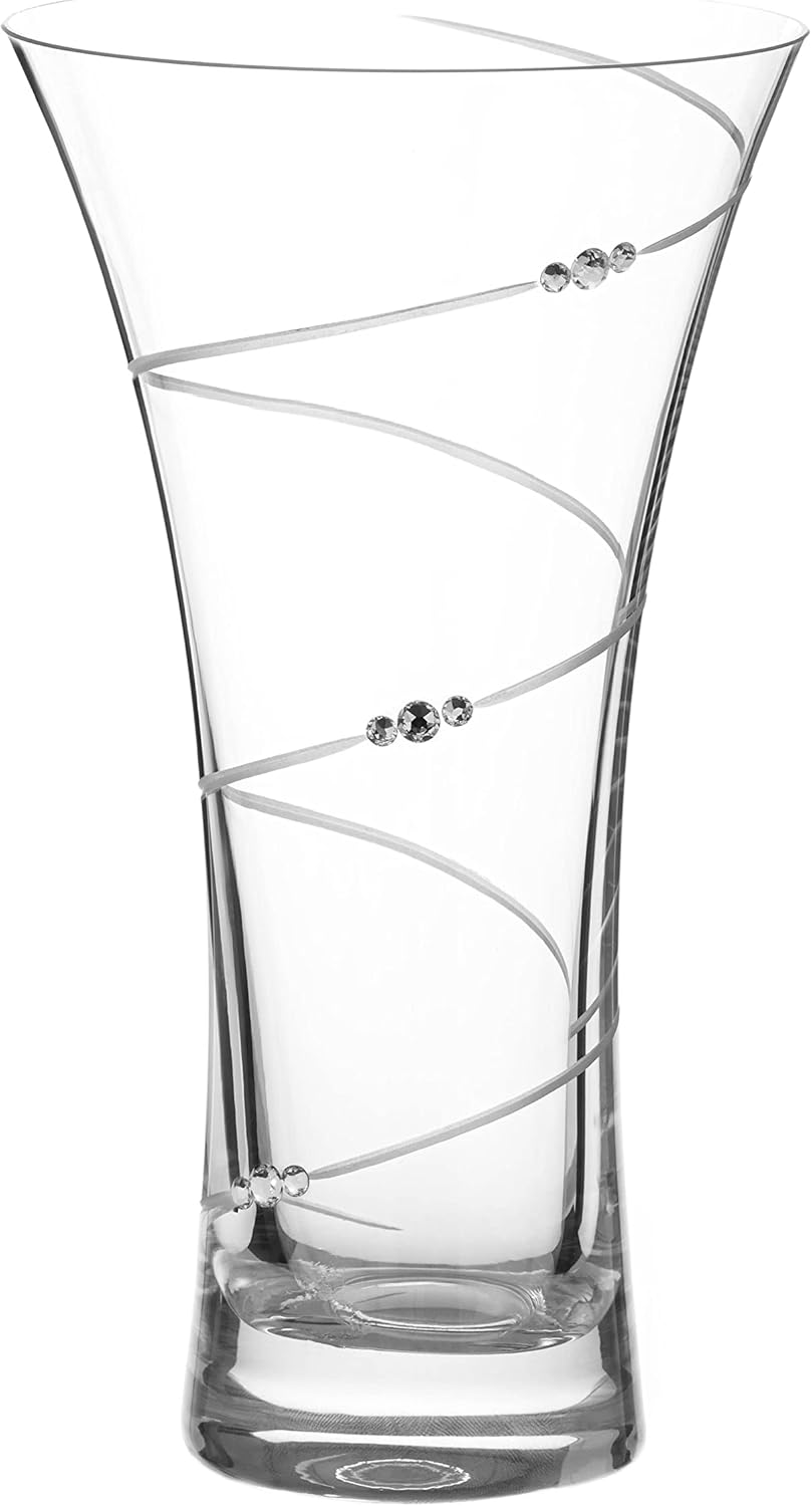 DIAMANTE Swarovski Hollow Sided Vase ‘Swirl’ Crystal Trumpet Vase - Lead Free Crystal Glass (21cm)
